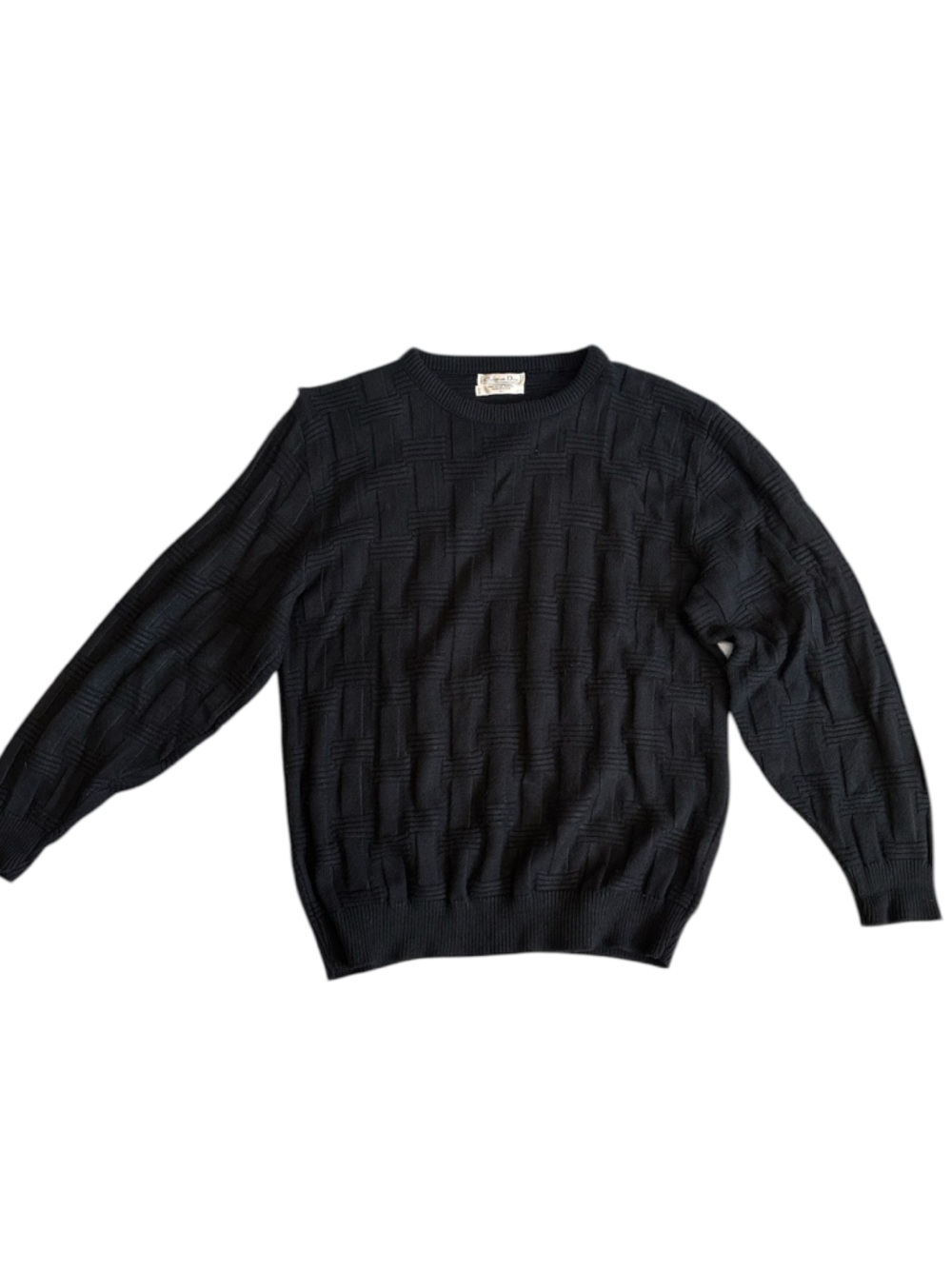 Vintage Christian Dior Men's Black Textured Crewneck Sweater Made in USA